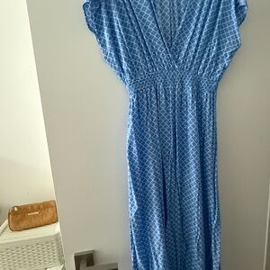 Uptown Girl Bali Blue & White Smocked Maxi Dress
